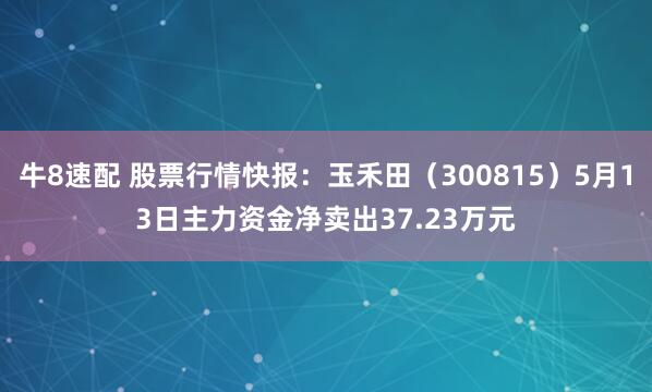 牛8速配 股票行情快报：玉禾田（300815）5月13日主力资金净卖出37.23万元